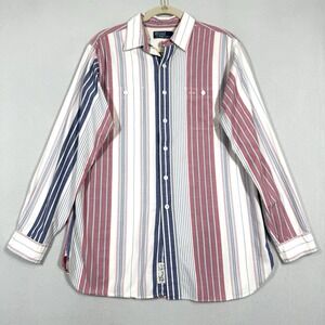 Vintage Polo Ralph Lauren Shirt Mens Large Loop Tab Collar Retro Stripe Nautical